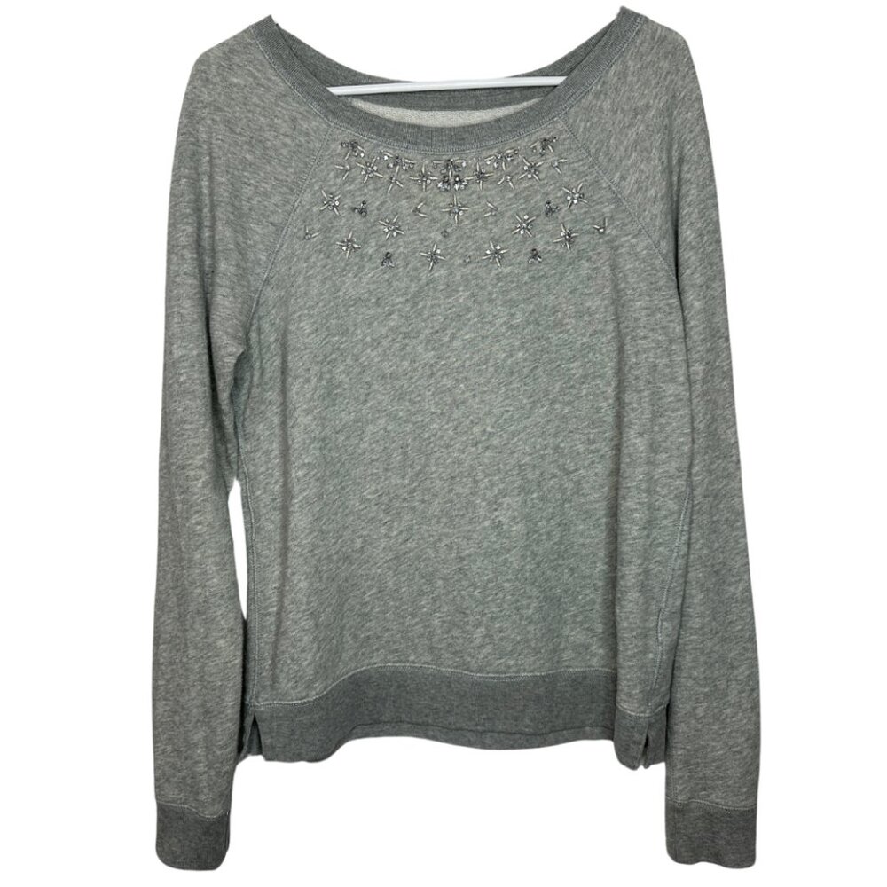 Abercrombie & Fitch Rhinestone Collar Sweatshirt | Large Gray Sparkle Sweater